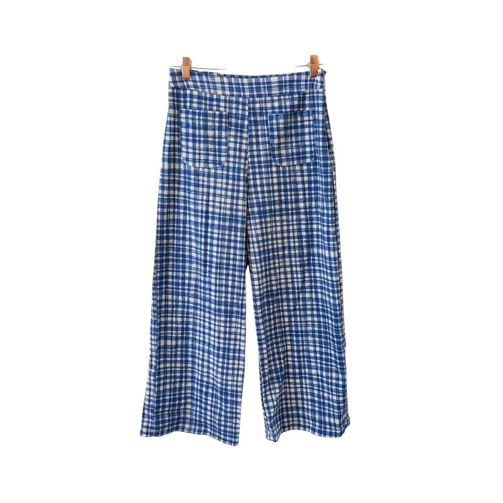 Corey Lynn Calter Anthropologie Gingham Crop Wide Leg Pants Womens L Blue - Picture 2 of 6